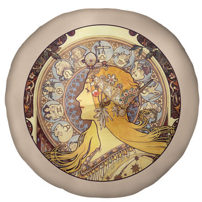 Coussin de plancher rond alphonse mucha zodiac