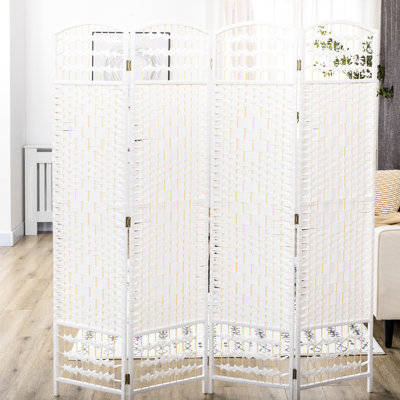 Cloison de séparation à 4 ondes en fibre, cloison pliante d'intimité pour cloison, blanc 5,6 pi pour la maison, le bureau, la cloison chic, la cloison, la solution