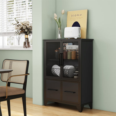 Storage Cabinet With 4 Iron Doors Metal Handle,Sideboard With Adjustable Shelf Sturdy Metal Frame And Metal Legs,Easy Assemble,For Living Room,Kitchen
