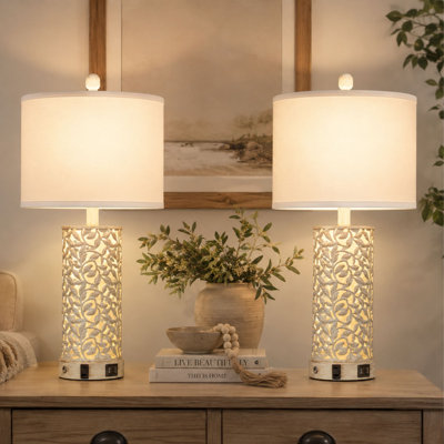 Ensemble de lampes de table de chevet 24,5 "à intensité variable avec veilleuse, ports USB, ampoules incluses