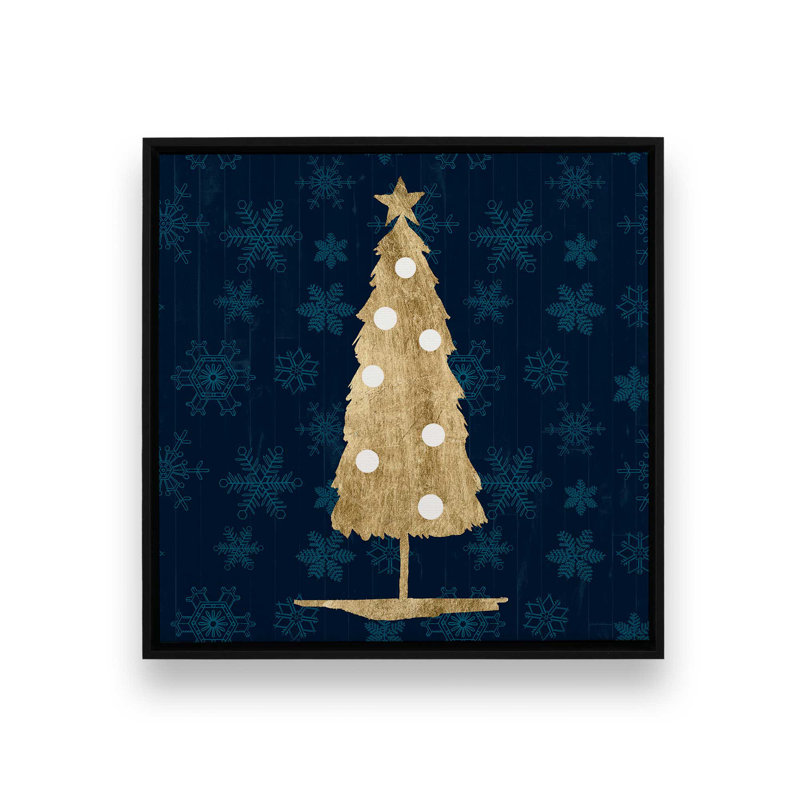 «Holiday Tree with Navy II», reproduction sur toile dans un cadre poli, Cadre noir, H 16,75 po x l 16,75 po x P 1,75 po