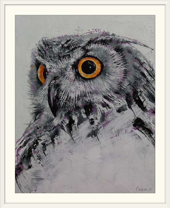 «Leyton Spirit Owl» par Michael Creese, reproduction d'art, Cadre blanc, H 38 po x l 32 po x P 1 po