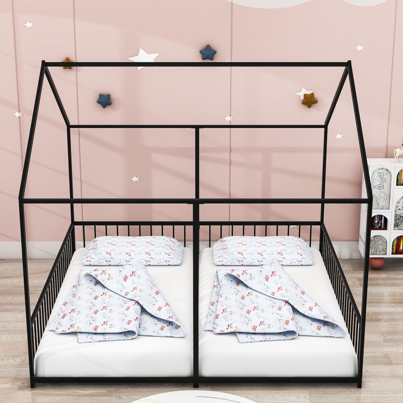 Lits simples et lits plateforme simple en forme de maison, Noir