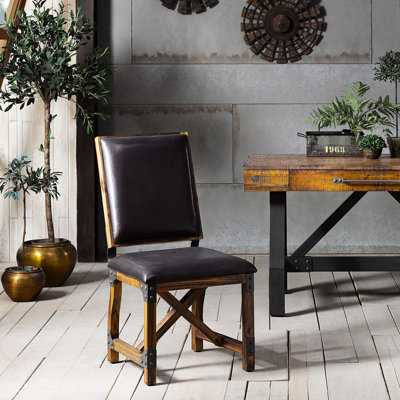 Distinctive Solid Wood Construction Dining Chair With Faux Leather Seat Stylish Stable Foundation