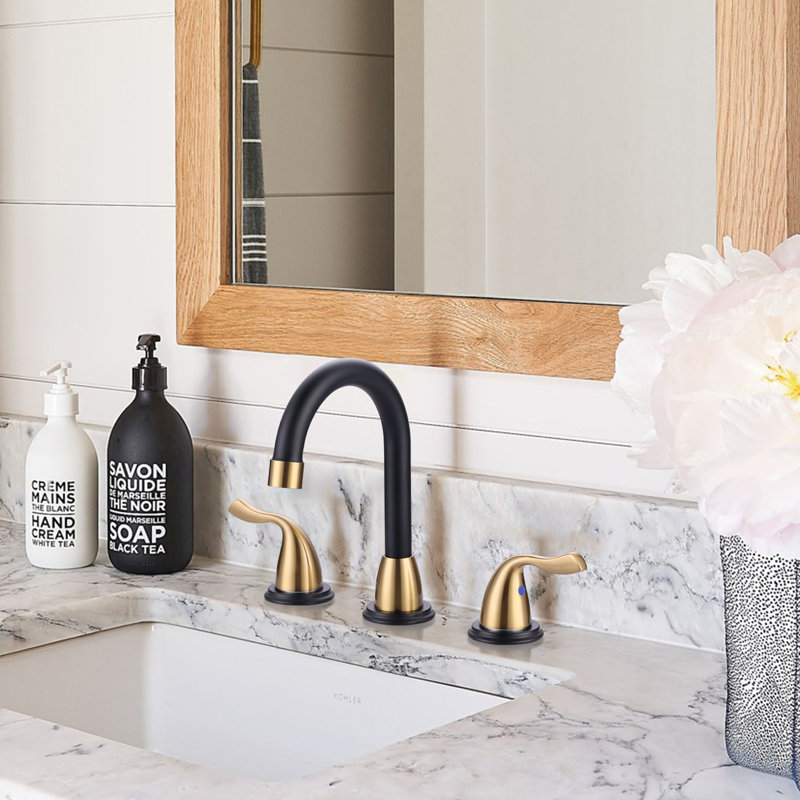 2-handle Bathroom Faucet with Drain Assembly, Black/Gold