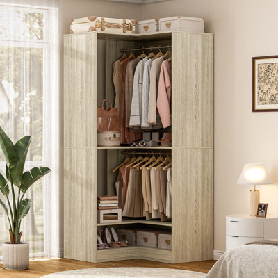 Organisateur de garde-robe de coin avec zones de suspension supérieure et inférieure et étagère à chaussures