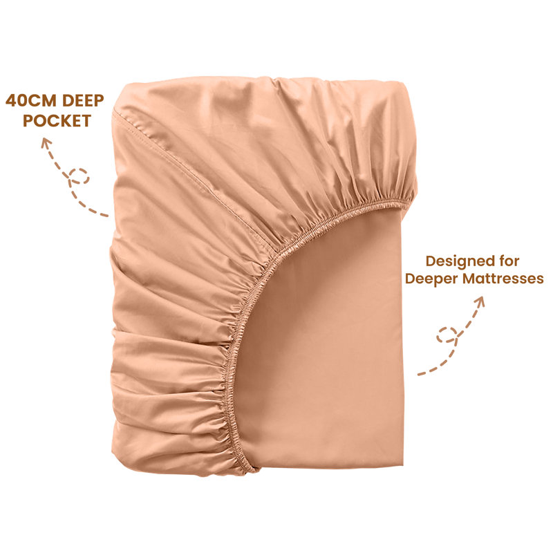 40cm Extra Deep Fitted Sheet - Luxury Microfiber Deep Pocket Bed Sheet Secure Fit, Single (91x190cm), Peach