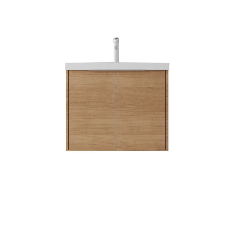 Meuble-lavabo flottant 24 po avec lavabo, porte à fermeture en douceur, lavabo en céramique, contreplaqué, Oak, 24" W