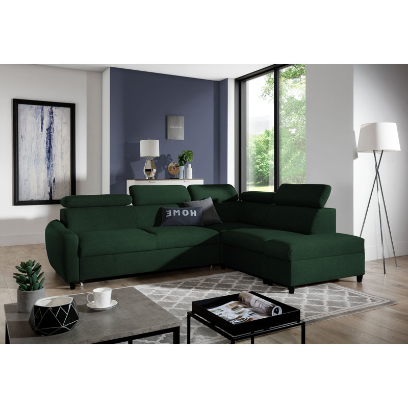 Bustamante 5 Seater Velvet Sofa Bed, Green, Right Hand Facing