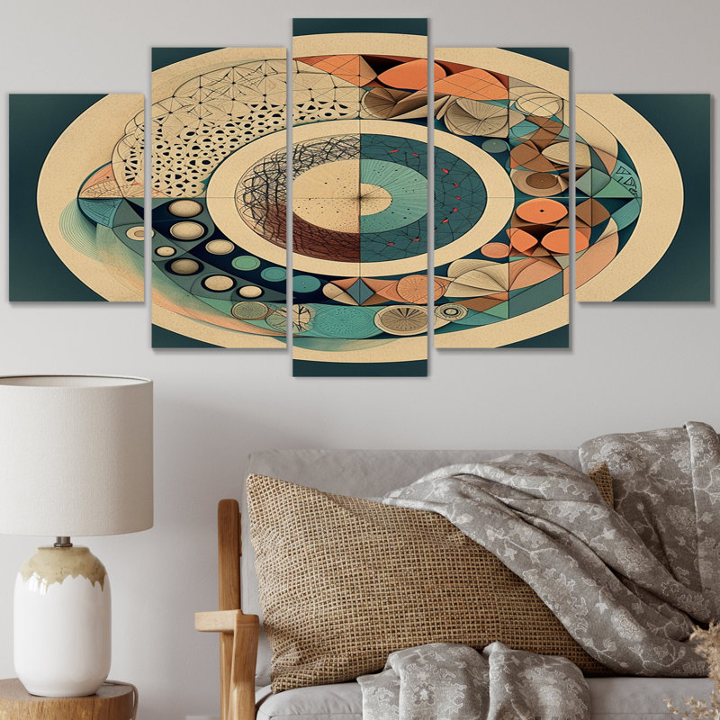 Cynthiaann - reproduction d'art géométrique moderne - 5 panneaux