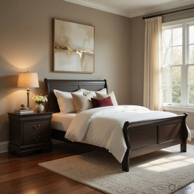 Queen Size Bedroom Set, Brown Finish, 2-Piece Set With Bed And Nightstand