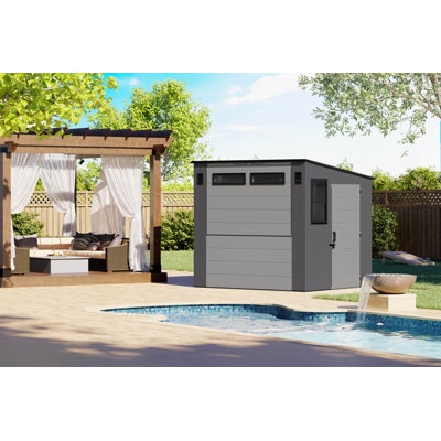   Suncast 51.94 in. W x 86.69 in. D Resin Storage Shed with Bar and Canopy, Made in the USA