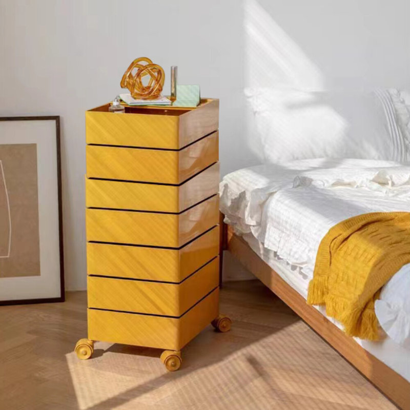 360° Rotating Nightstand Storage Cabinet Bedside Table With 7 Drawers Organizer, Yellow