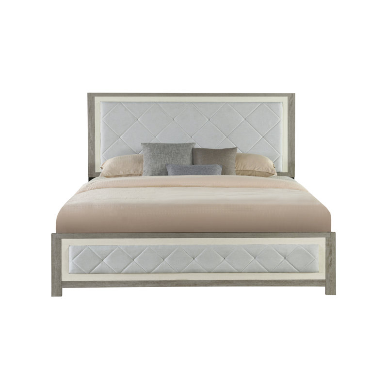 Lit tapissier Shaunda, Beige, Grand