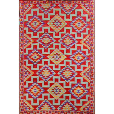 Dottie Geometric Red/Orange/Blue Indoor / Outdoor Area Rug