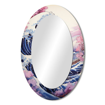 Masterpiece The Purple Great Of Kanagawa II - Landscapes Oval Decorative Mirror On Metal