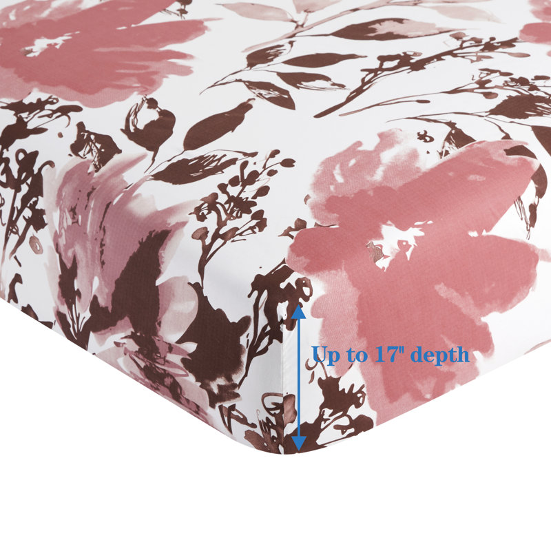 Queen Pink Floral Polyester Bamboo Deep Pocket Sheet Set