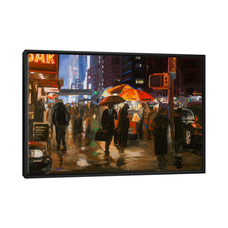 " 6th Avenue, New York " by HJ Hofstra, 18" H x 26" W x 1.5" D, Black Floater Framed Canvas, No Mat