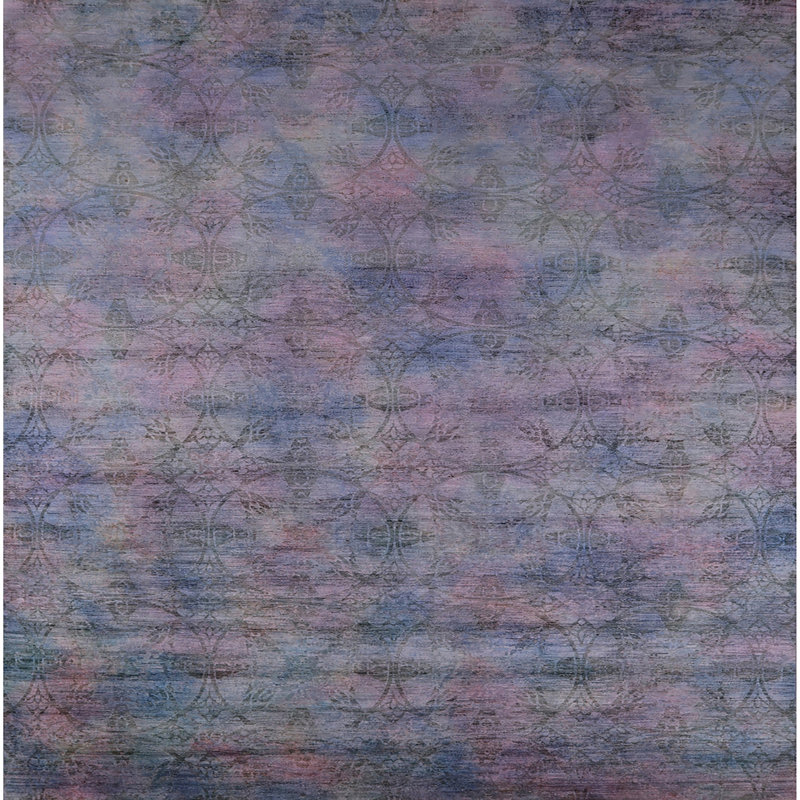 Tapis géométrique bleu / mauve / noir, Carré 4 pi