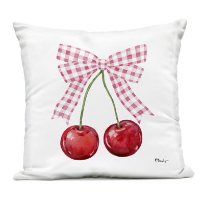 Lucky Cherries & Bow Outdoor Printed Pillow, design by Paul Brent