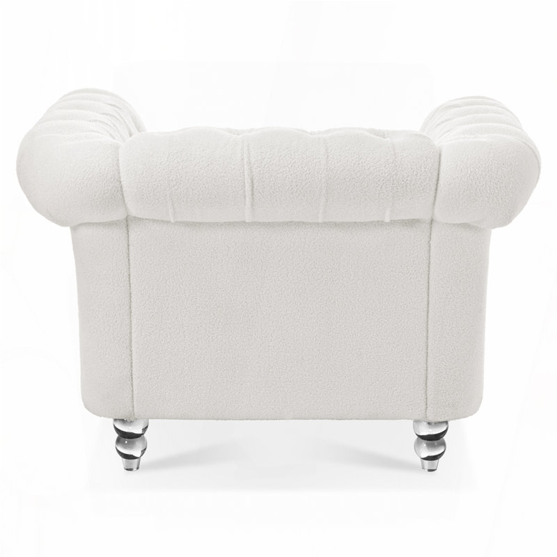 1 Seater Sofa For Living Room, 28.35" H x 38.98" L x 32.09" D, White Teddy Velvet
