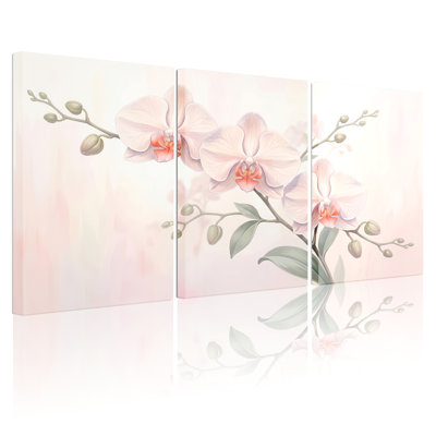 Ensemble de 3 tableaux sur toile représentant des orchidées en fleurs, pour la décoration du salon et de la chambre.
