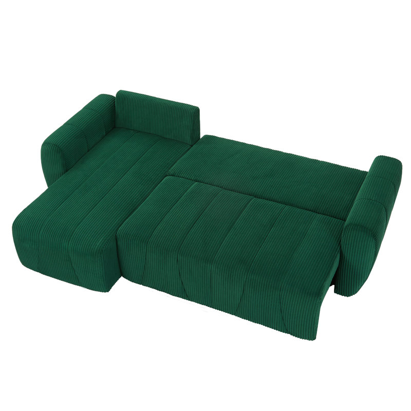 Hokku Designs 105" L-Shaped Convertible Sofa Couch, Adjustable Backrest Sleeper Sofa Bed, Green Corduroy