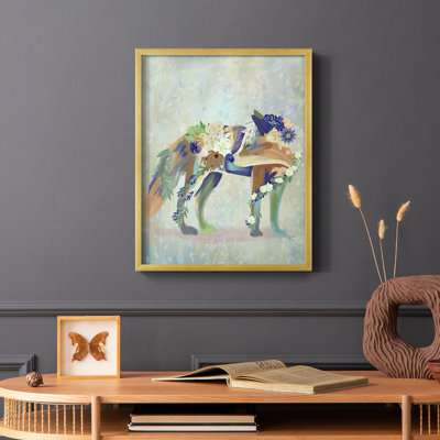 Fantastic Florals Fox, reproduction encadrée debout - bois massif