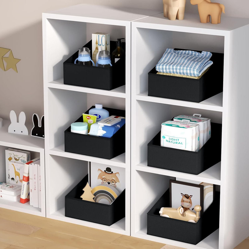 Trapezoid Storage Bins For Closet Shelves, Foldable Fabric Organizer Bins With Handles, Sturdy Shelf Storage Baskets For Toys, Books, Clothes And More, 6-Pack
