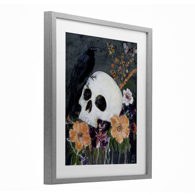 «Halloween Flowers & Skull», reproduction encadrée sous verre, design par Sara Culpepper