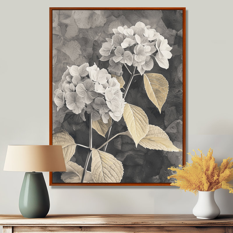 Rétro hortensias en hiver Highlight II - hydrangées, art mural encadré, H 32 po x l 16 po, Impression encadrée flottante