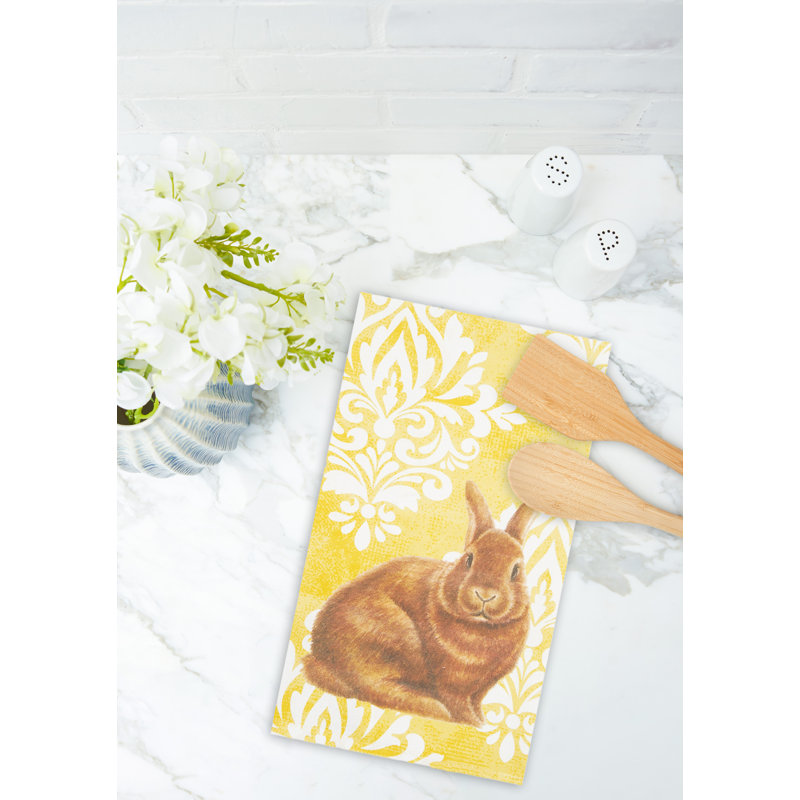 Serviette Damask, Lapin blanc / brun damassé blanc