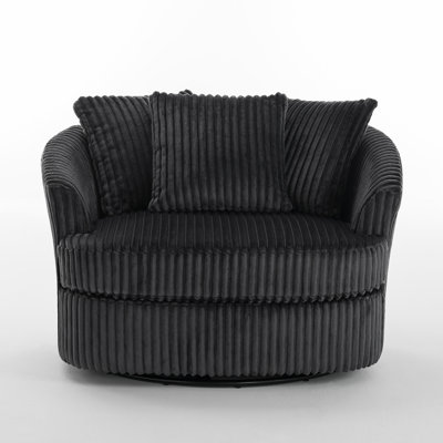 Ultra Plush Faux Rabbit Fur Oversized Swivel Barrel Chair with Three Pillows