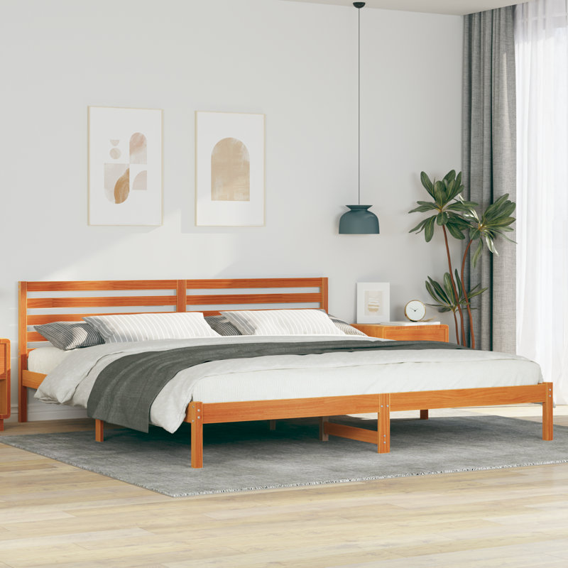 Solid Wood Bed Frame, 210 x 200cm, Wax Brown