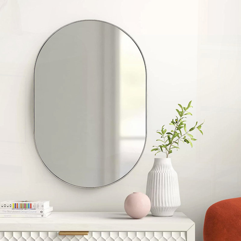 Nehan Oval Wall Mirror, 32" x 32", Matte Black