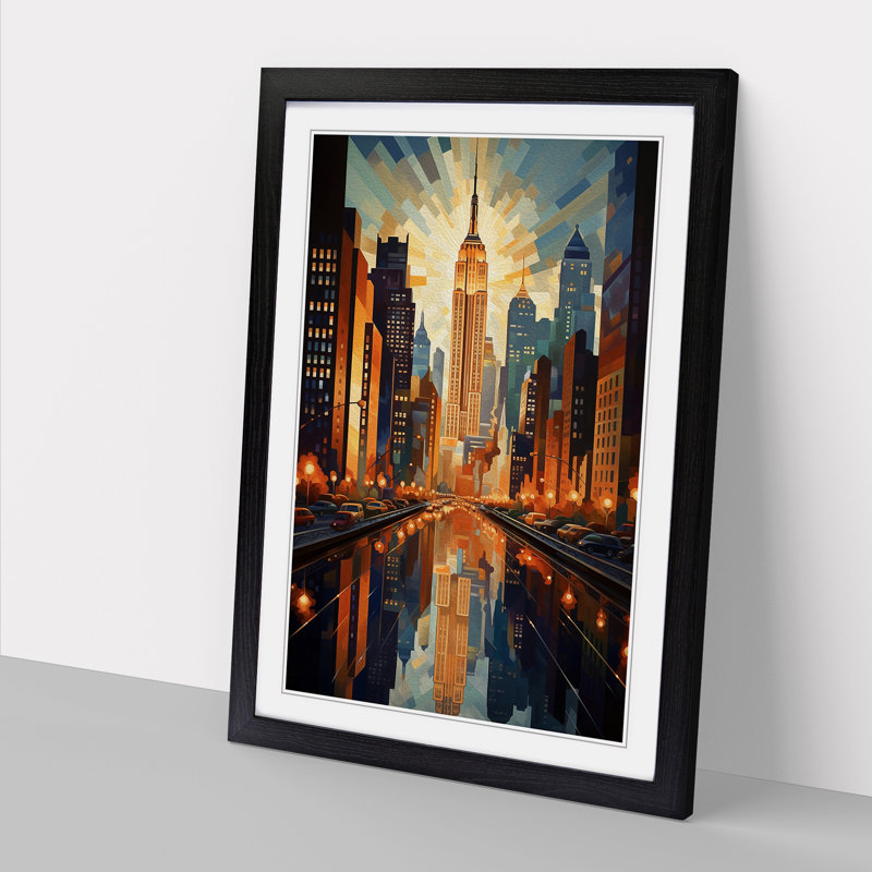 New York Deco - Single Picture Frame Print on Wood, 46cm H x 34cm W x 2cm D, Black 