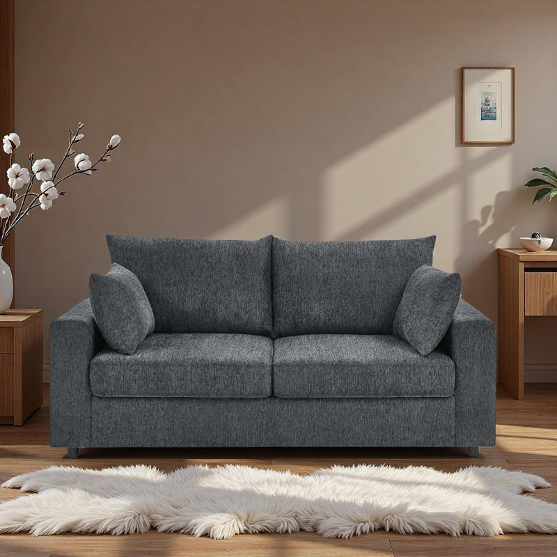 71'' Loveseat Sofa, Cloud Couch With Removable Pillows, Deep Seat Couch Couches For Living Room, Office, Apartment, Dark Gray