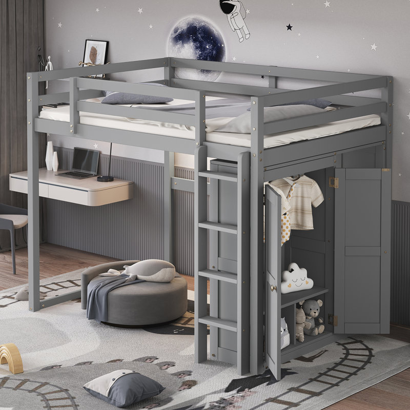 Full Loft Bed With Storage, Gray