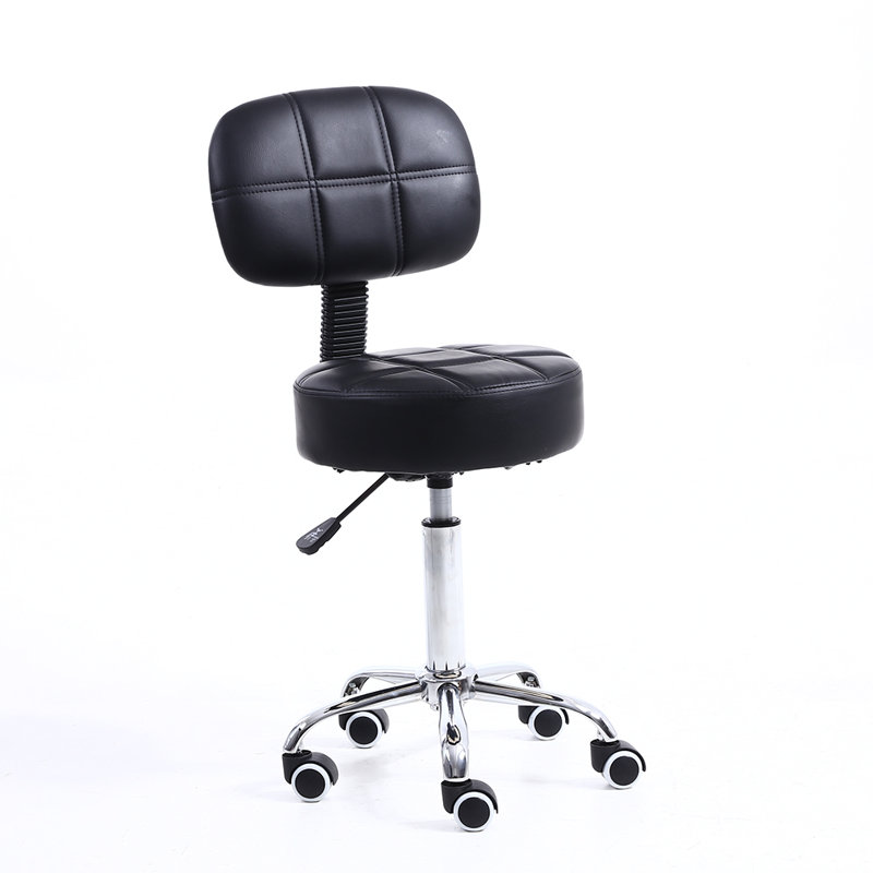 Backed Adjustable Height Ergonomic Lab Stool with Wheels, Black
