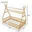 Lit cabane double avec lumière, lit cabane bas avec clôture et toit pour enfants-133336691-133336692