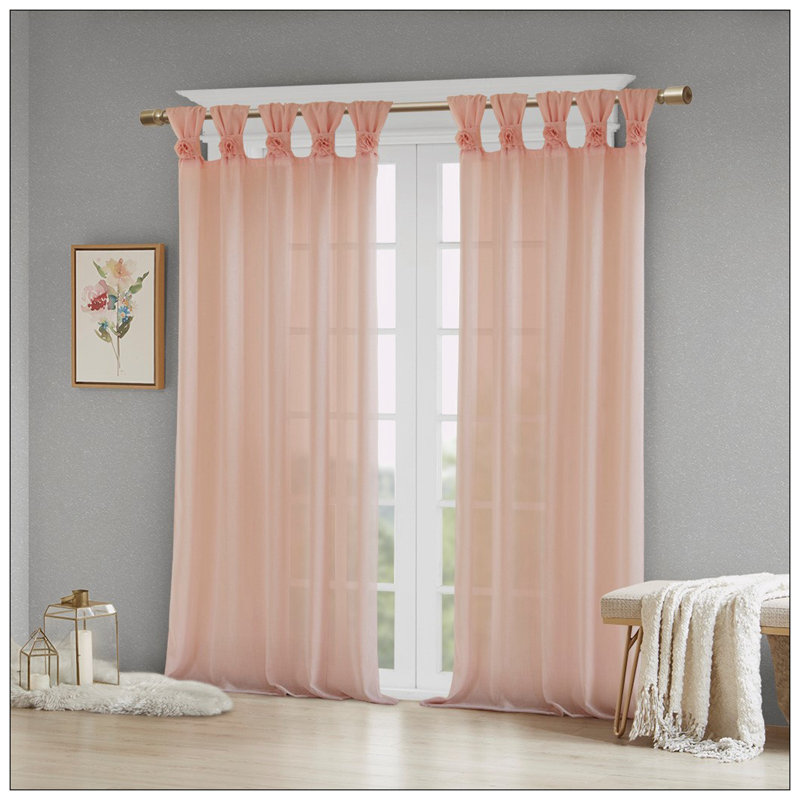 Panneau de rideau uni à motif floral et à passants (1 pièce), L 50 po x L 63 po, Rosé