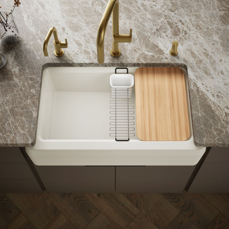 Riverby Undermount Single-Bowl Farmhouse Workstation Kitchen Sink With Tall Apron, Biscuit
