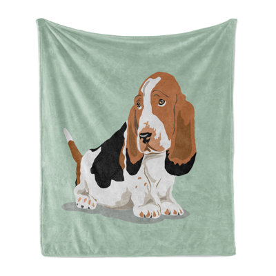 Ambesonne Dog Lover Fleece Throw Blanket Cartoon Basset Hound Art Almond Green Multicolor