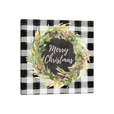 Buffalo Plaid Christmas Wreath by Lanie Loreth - Wrapped Canvas Print
