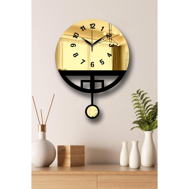 Elegant Decorative Wall Clock, Gold & Black, 15.4 x 19.7 inches | Durable MDF & Acrylic Construction, Thickness: 0.1 inches | Stylish Home Décor for Living Room, Office & Bedroom | Unique Design for Timeless Appeal