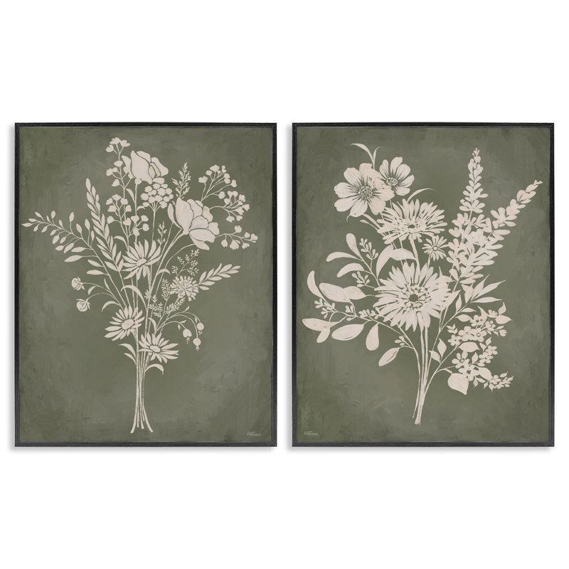 «Wildflower Silhouettes on Green», ensemble de 2 giclées encadrées par Cat Thurman Designs, H 14 po x l 22 po