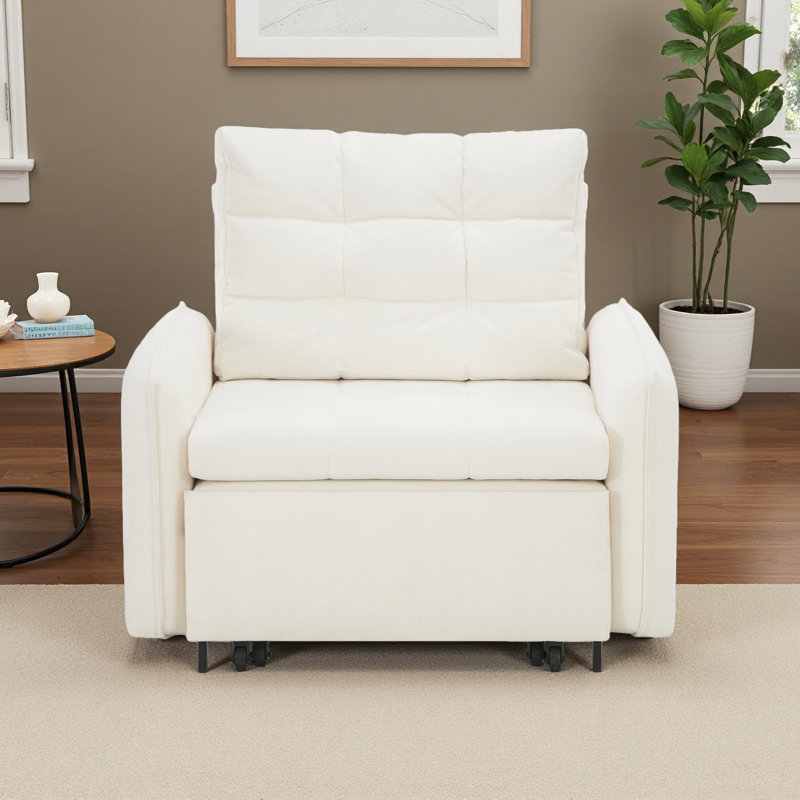 Canapé-lit 3 en 1, méridienne escamotable extra longue de 80 po avec charge USB, poches et boîte de rangement, conception capitonnée, canapé-lit simple en chenille multifonctionnel pour le salon et l’appartement