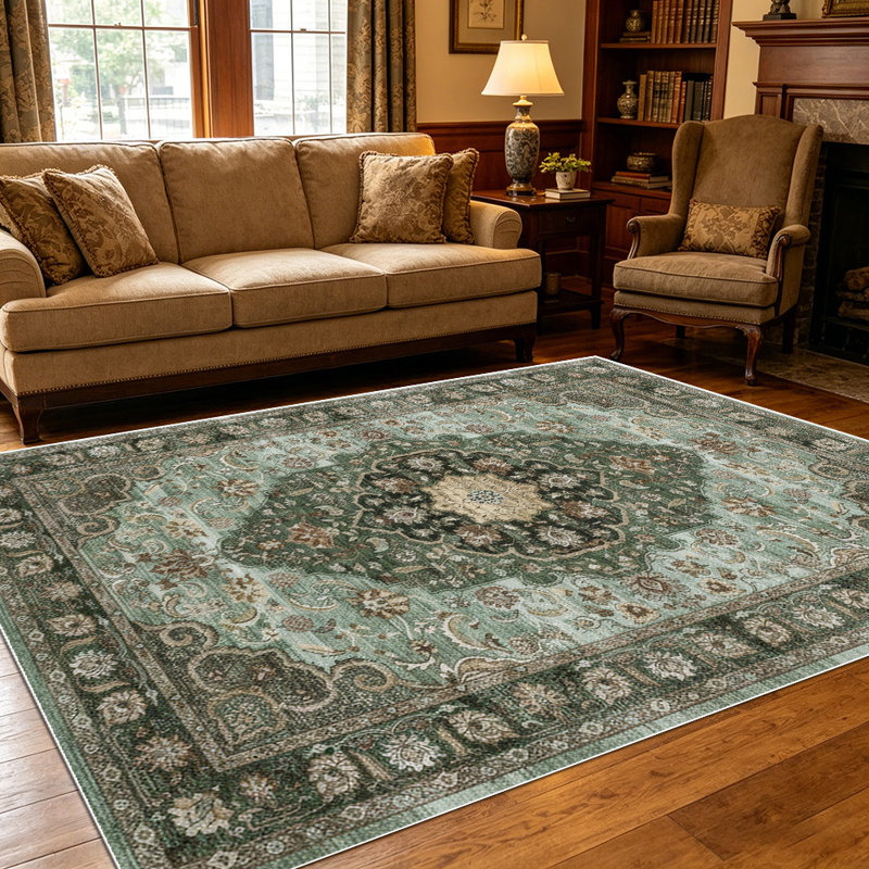 1PC Vintage Persian Medallion Floral Sage Green area rugs for Living Room, Soft and Comfortable, Suitable for all seasons, easy-to-maintain, machine washable Indoor floor mat, Under Table Farmhouse suitable for dining room, bedroom, entryway,