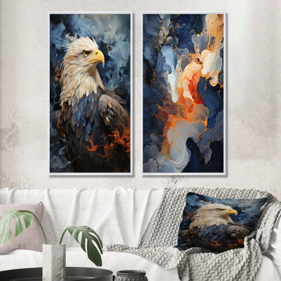 Blue And Black Abstract Eagle - Eagle Wall Art Living Room Set Of 2