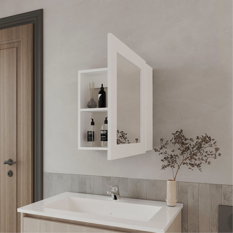 Pharmacie Payson en mélamine avec miroir inclus, Blanc